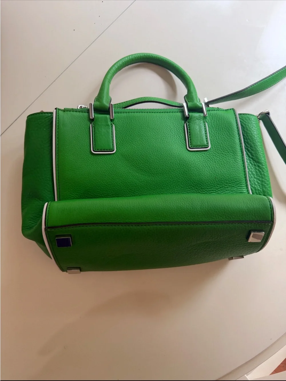 Michael Kors Bright Green Leather Shoulder Bag with Silver Hardware